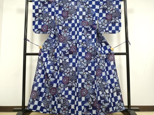 平和屋着物∴極上 夏物 浴衣 有松鳴海絞り 舞蝶花文 綿 逸品 未使用 DZAA20287kh5