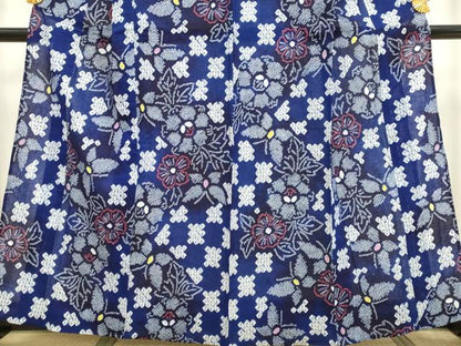 平和屋着物∴極上 夏物 浴衣 有松鳴海絞り 舞蝶花文 綿 逸品 未使用 DZAA20287kh5