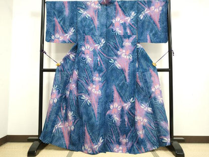 平和屋着物∴極上 夏物 浴衣 有松鳴海絞り 杜若 蜻蛉 綿 逸品 DZAA20289kh5