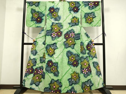 平和屋着物∴極上 夏物 浴衣 有松鳴海絞り 草花文 綿 逸品 DZAA20290kh5