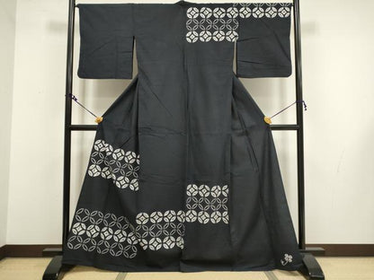 平和屋着物∴極上 夏物 浴衣 絞り 七宝文 濃い紺地 綿 逸品 DZAA20291kh5