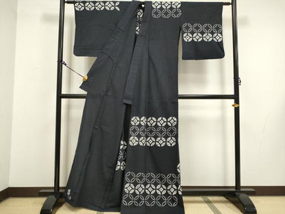 平和屋着物∴極上 夏物 浴衣 絞り 七宝文 濃い紺地 綿 逸品 DZAA20291kh5