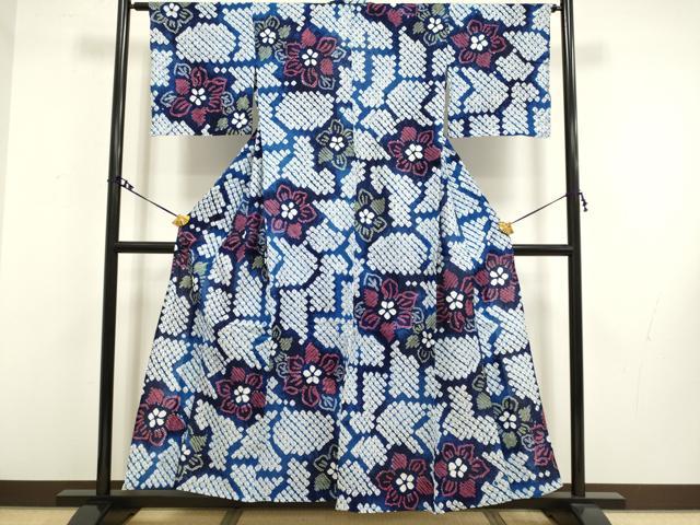 平和屋着物∴極上 夏物 浴衣 有松鳴海絞り 草花文 綿 逸品 DZAA20293kh5