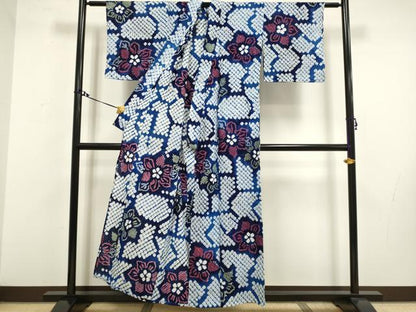 平和屋着物∴極上 夏物 浴衣 有松鳴海絞り 草花文 綿 逸品 DZAA20293kh5