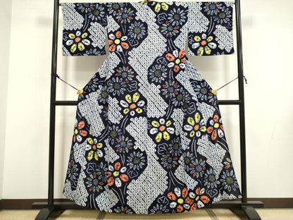 平和屋着物∴極上 夏物 浴衣 有松鳴海絞り 舞花文 綿 逸品 DZAA20296kh5