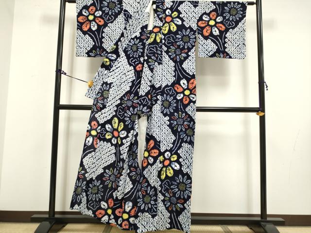 平和屋着物∴極上 夏物 浴衣 有松鳴海絞り 舞花文 綿 逸品 DZAA20296kh5