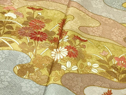 平和屋本店■極上　皇室献上作家　藤井寛　訪問着　駒刺繍　秋草文　金彩　逸品　DZAA2040kh4 - 平和屋
