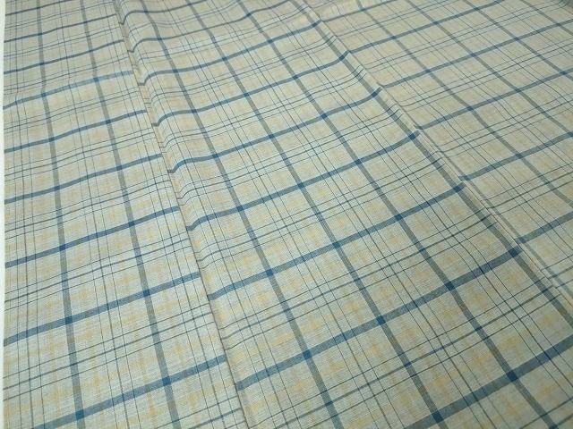 平和屋本店■希少 重要無形文化財 本場久米島紬 ゆうな染 藍 手織 草木染 泥染　宮平トシ子作　格子　証紙付き　逸品　未使用　DZAA2052kh4 - 平和屋