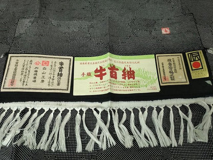平和屋本店■極上　石川県指定無形文化財　牛首紬　白山工房　手織り　雪輪重ね　黒地　証紙付き　逸品　DZAA2069kh4 - 平和屋