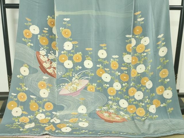 平和屋本店■極上　アンティーク　大正ロマン　お引きずり・お引き摺り　訪問着　友禅　流水　菊　梅　笹竹　逸品　DZAA2116kh4 - 平和屋