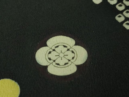 平和屋本店■極上　アンティーク　大正ロマン　振袖　駒刺繍　立波飛鶴花文　黒地　金糸　逸品　DZAA2187kh4