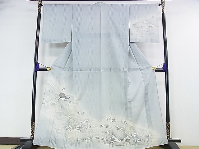 平和屋本店■極上　夏物　訪問着　紗紬　手描き　クジラ　よろけ縞紋紗　逸品　DZAA2204kh4 - 平和屋