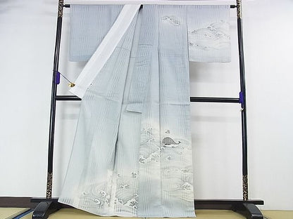平和屋本店■極上　夏物　訪問着　紗紬　手描き　クジラ　よろけ縞紋紗　逸品　DZAA2204kh4 - 平和屋