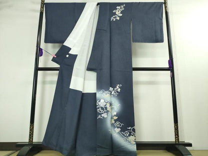 平和屋本店■極上 金彩友禅 卓越技能者・名工・和田光正 訪問着 葡萄唐草文 深縹色地 暈し染め 金銀彩 逸品 DZAA2223kh4 - 平和屋