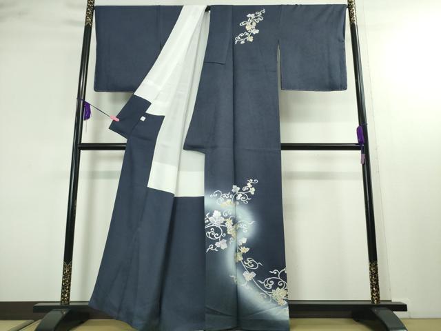 平和屋本店■極上 金彩友禅 卓越技能者・名工・和田光正 訪問着 葡萄唐草文 深縹色地 暈し染め 金銀彩 逸品 DZAA2223kh4 - 平和屋