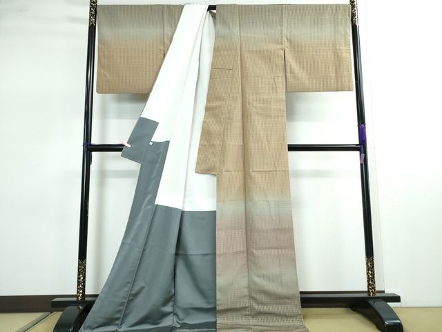平和屋本店●極上 伝統工芸士 曽根武勇 訪問着 お召地 格子 暈し染め 逸品 DZAA2243kh5
