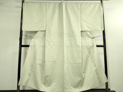 平和屋本店■極上　男性　お召　七宝文様　白緑色地　キングサイズ　逸品　DZAA2246kh4 - 平和屋