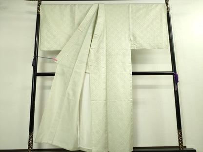 平和屋本店■極上　男性　お召　七宝文様　白緑色地　キングサイズ　逸品　DZAA2246kh4 - 平和屋