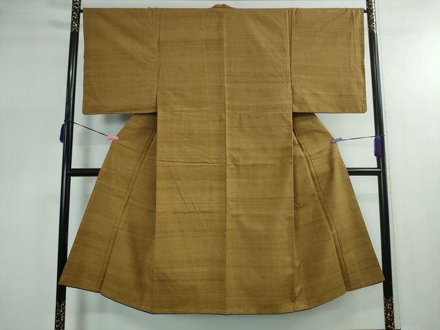 平和屋本店●極上 男性 郡上紬 草木染 黄唐茶色地 反端付き 逸品 未使用 DZAA2255kh5
