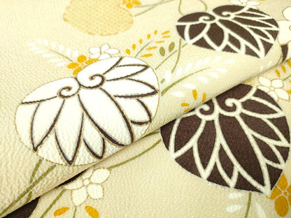 期間限定セール20％off●極上　工芸キモノ野口　九寸名古屋帯　葵　薄卵色　金彩　鬼しぼ縮緬　逸品　未使用　DZAA2352kh4