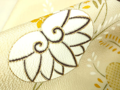 期間限定セール20％off●極上　工芸キモノ野口　九寸名古屋帯　葵　薄卵色　金彩　鬼しぼ縮緬　逸品　未使用　DZAA2352kh4