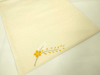 期間限定セール20％off●極上　工芸キモノ野口　九寸名古屋帯　葵　薄卵色　金彩　鬼しぼ縮緬　逸品　未使用　DZAA2352kh4