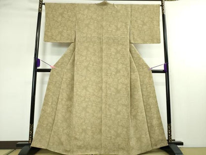 平和屋本店■希少　浦野理一　御子息　浦野範雄　小紋　花唐草文　鬼しぼ縮緬　反端付き　逸品　未使用　DZAA2386kh4 - 平和屋