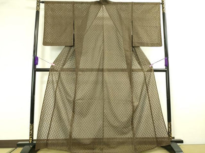 平和屋本店■極上　夏物　お召　レース　縫い取り　花尽くし　綿　鶯茶色地　逸品　DZAA2411kh4 - 平和屋