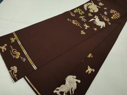 平和屋本店■極上　龍村平蔵製　本袋帯　木画獅鳳錦　黒檀色地　金糸　逸品　DZAA2436kh4