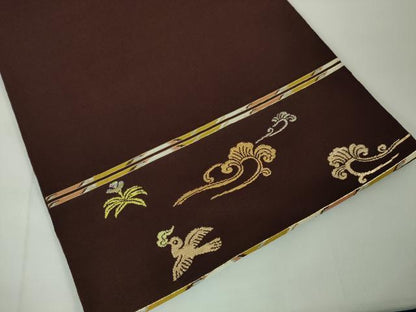 平和屋本店■極上　龍村平蔵製　本袋帯　木画獅鳳錦　黒檀色地　金糸　逸品　DZAA2436kh4