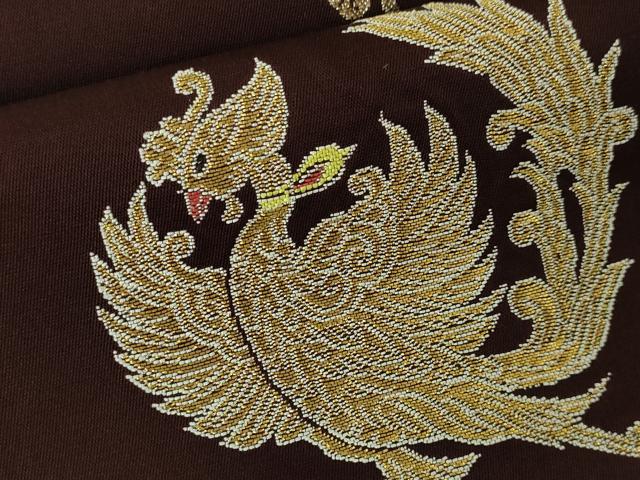 平和屋本店■極上　龍村平蔵製　本袋帯　木画獅鳳錦　黒檀色地　金糸　逸品　DZAA2436kh4