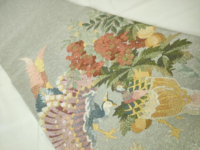 平和屋本店■極上　手織綴れ　山鹿清華　太鼓柄袋帯　花鳥文　金銀糸　逸品　未使用　DZAA2449kh4 - 平和屋