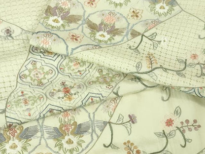 平和屋本店■極上　中国三大刺繍　スワトウ刺繍　汕頭刺繍　総刺繍　訪問着　花唐草双鳥文　暈し染め　金糸　逸品　DZAA2513kh5