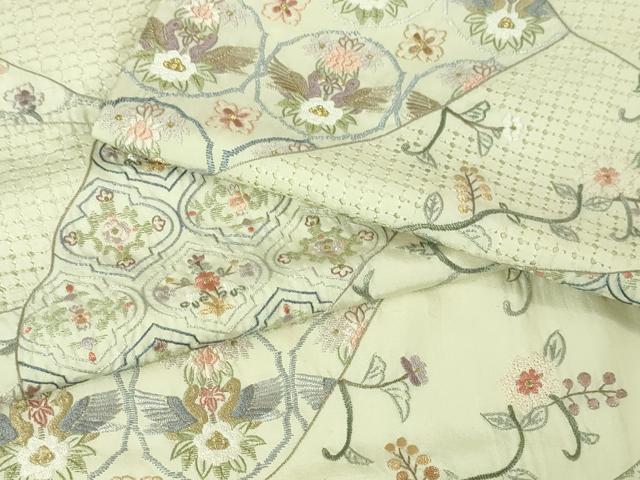 平和屋本店■極上　中国三大刺繍　スワトウ刺繍　汕頭刺繍　総刺繍　訪問着　花唐草双鳥文　暈し染め　金糸　逸品　DZAA2513kh5