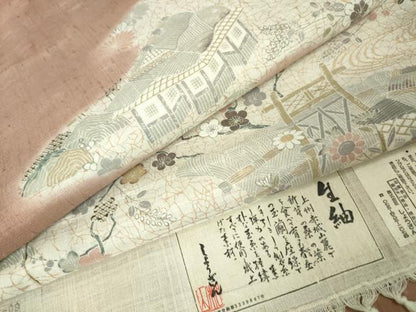 平和屋本店■極上　染織の名門　しょうざん 生紬　訪問着　単衣　渡橋風景花文　洗朱色地　証紙付き　逸品　DZAA2529kh5 - 平和屋