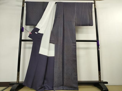 平和屋本店■極上　久保田一竹　幻の辻が花　小紋　鳳凰笹地紋　暈し染め　深紫色地　銀通し地　逸品　DZAA2539kh5 - 平和屋