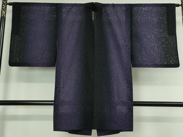 平和屋本店■極上　道中着　スリーシーズン　春夏秋　塵除け　ロング丈　草花紋紗　黒地　暈し染め　逸品　未使用　DZAA2540kh5 - 平和屋