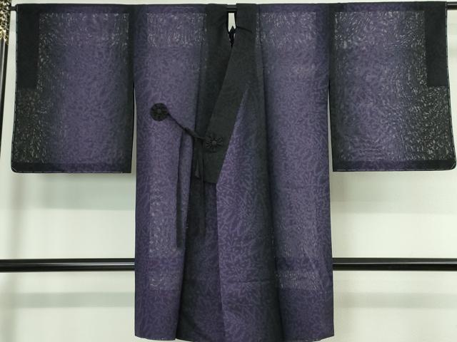 平和屋本店■極上　道中着　スリーシーズン　春夏秋　塵除け　ロング丈　草花紋紗　黒地　暈し染め　逸品　未使用　DZAA2540kh5 - 平和屋