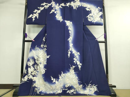 平和屋本店■極上　訪問着　総手刺繍　吉祥花丸文　暈し染め　鉄紺色地　金糸　逸品　DZAA2569kh5 - 平和屋