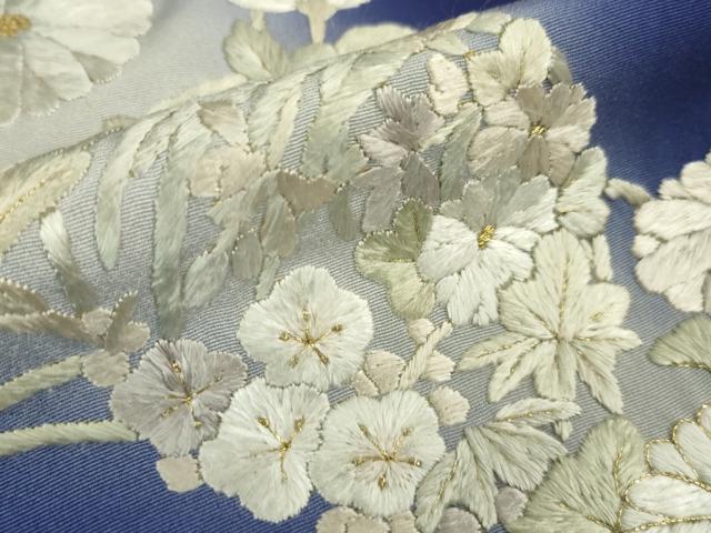 平和屋本店■極上　訪問着　総手刺繍　吉祥花丸文　暈し染め　鉄紺色地　金糸　逸品　DZAA2569kh5 - 平和屋