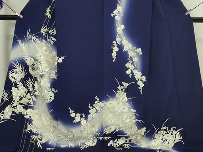 平和屋本店■極上　訪問着　総手刺繍　吉祥花丸文　暈し染め　鉄紺色地　金糸　逸品　DZAA2569kh5 - 平和屋