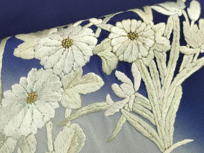 平和屋本店■極上　訪問着　総手刺繍　吉祥花丸文　暈し染め　鉄紺色地　金糸　逸品　DZAA2569kh5 - 平和屋