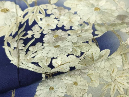 平和屋本店■極上　訪問着　総手刺繍　吉祥花丸文　暈し染め　鉄紺色地　金糸　逸品　DZAA2569kh5 - 平和屋