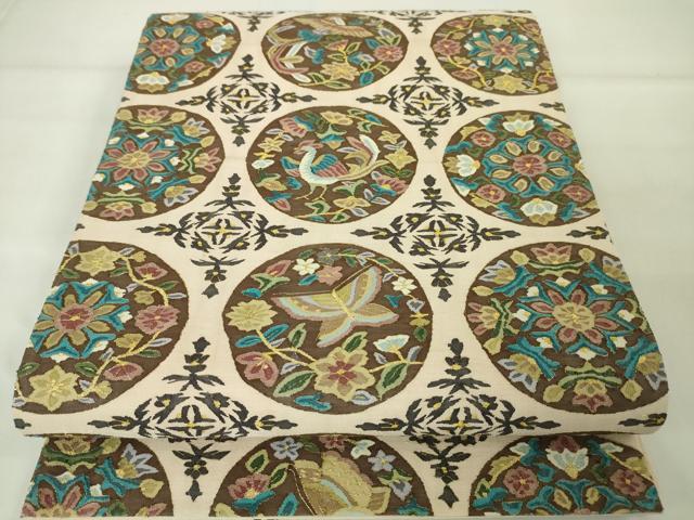 平和屋本店■最高級　明綴れ　全通柄袋帯　花鳥文舞蝶文　金糸　逸品　DZAA2580kh5