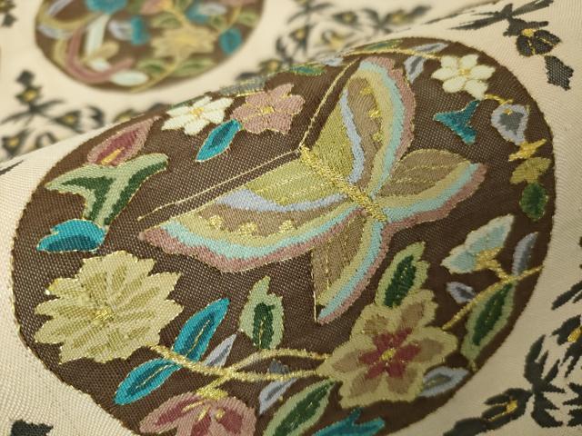 平和屋本店■最高級　明綴れ　全通柄袋帯　花鳥文舞蝶文　金糸　逸品　DZAA2580kh5
