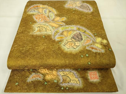 平和屋本店●最高級　初代　久保田一竹　幻の辻が花　太鼓柄袋帯　絞り　貝殻　金通し地　逸品　未使用　DZAA2590kh5