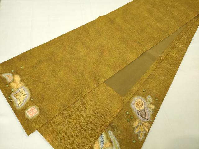 平和屋本店●最高級　初代　久保田一竹　幻の辻が花　太鼓柄袋帯　絞り　貝殻　金通し地　逸品　未使用　DZAA2590kh5