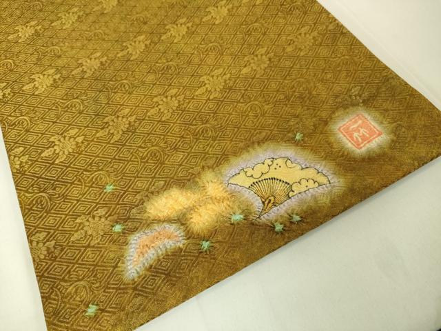 平和屋本店●最高級　初代　久保田一竹　幻の辻が花　太鼓柄袋帯　絞り　貝殻　金通し地　逸品　未使用　DZAA2590kh5