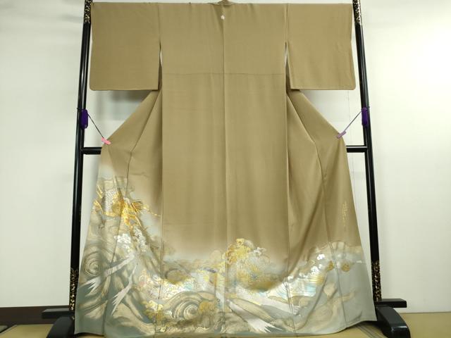 平和屋本店■極上　金彩工芸　長谷川宏　色留袖　吉祥金襴　駒刺繍　龍　立波　暈し染め　金銀彩　本金箔　桑染色地　逸品　DZAA2613kh5 - 平和屋