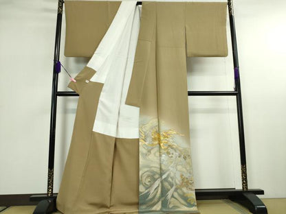 平和屋本店■極上　金彩工芸　長谷川宏　色留袖　吉祥金襴　駒刺繍　龍　立波　暈し染め　金銀彩　本金箔　桑染色地　逸品　DZAA2613kh5 - 平和屋